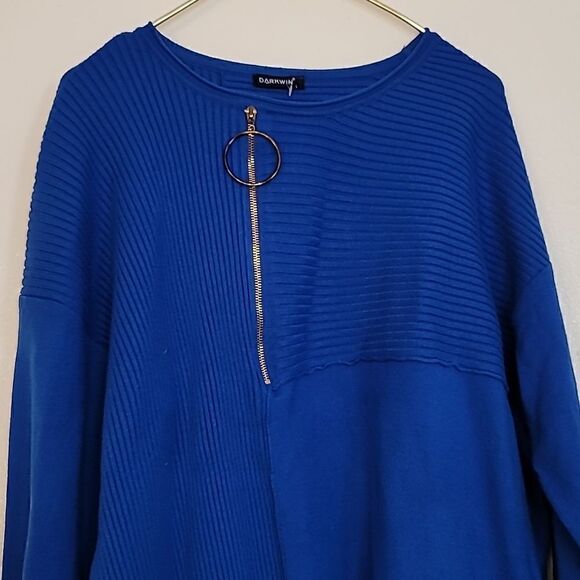 Darkwin Pullover Half Zip Electric Blue Sweater - Picture 4 of 11
